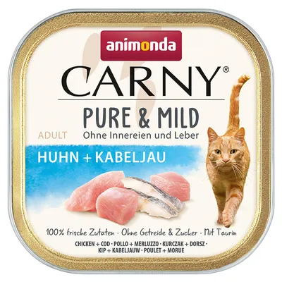 Animonda Carny Pure & Mild Adult, chicken + cod, without offal and liver, 100% fresh ingredients, grain and sugar free, with taurine.