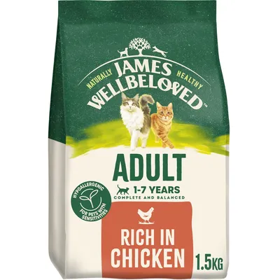 Adult pet food, 1-7 years, complete and balanced, hypoallergenic for pets with sensitivities, rich in chicken, 1.5kg.