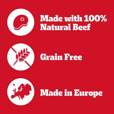 Made with 100% natural beef, grain free, made in Europe.