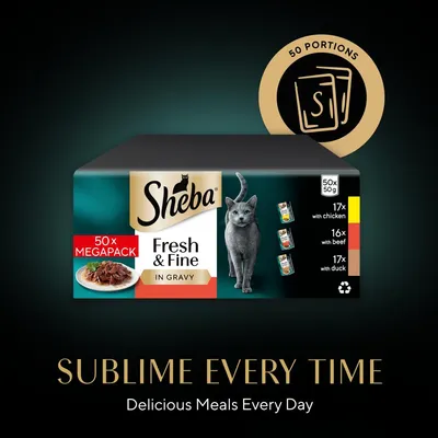 Sheba Fresh & Fine en bolsitas 50 x 50 g - Pack mixto - con pollo, vacuno y pato en salsa