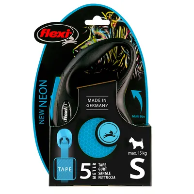 Flexi New Neon dog lead, 5 metre tape, size S, max. 15 kg, Made in Germany.