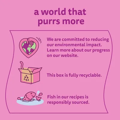 Environmental commitment: reducing impact, fully recyclable box, responsibly sourced fish in recipes. Visit website for progress details.