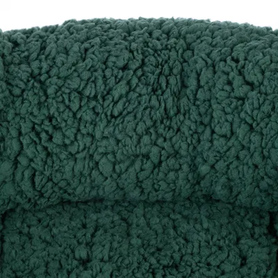 Close-up of a dark green, fluffy fabric with a textured surface.