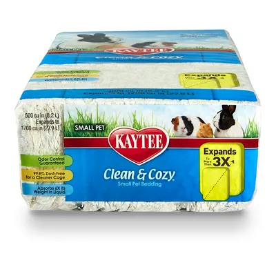 Ściółka dla małych zwierząt Kaytee Clean & Cozy, 500 cu in (8,2 l), po rozprężeniu 1700 cu in (27,9 l), pochłania 6x wagę w płynie, kontrola zapachu, 99,9% bezpyłowa.