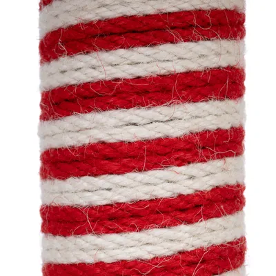 Nahaufnahme von rot-weiss gestreiftem Sisalseil, geeignet für Kratzbäume oder andere Haustierprodukte.