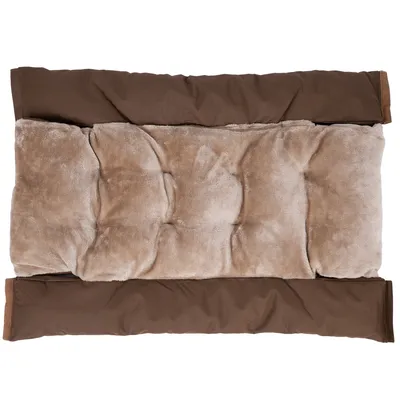 Braune, gepolsterte Matte mit weicher, beiger Oberfläche und gestepptem Design. Geeignet als Liegefläche oder Polster.
