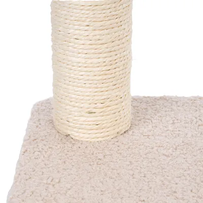 Scratching post made of light sisal with beige carpet base.