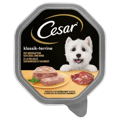 Cesar klassik-terrine mit herzhaftem Geflügel und Rind. Hergestellt mit natürlichen Zutaten.