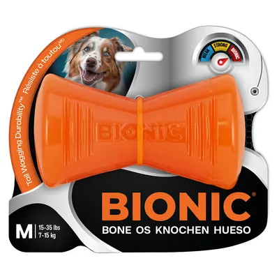 BIONIC Bone OS luu, koko M, sopii 7–15 kg koirille. Kestävyysasteikko: Bionic. Väri oranssi.