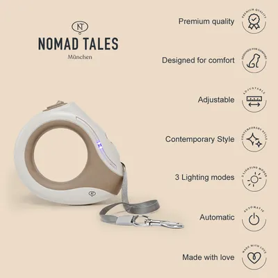 Nomad Tales München guinzaglio per cani di qualità premium, design confortevole, regolabile, stile contemporaneo, 3 modalità di illuminazione, funzione automatica, realizzato con cura.