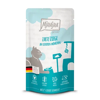 MjAMjAM Quetschie tenera capra con gustose carote, alto contenuto di carne, senza cereali, monoproteina, contiene taurina, qualità tedesca.