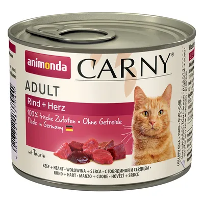 Animonda Carny Adult hovädzie + srdce, 100% čerstvé ingrediencie, bez obilnín, vyrobené v Nemecku, s taurínom.