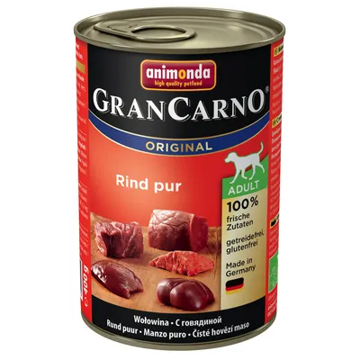Konzerva Animonda GranCarno Original Rind pur, čisté hovädzie mäso, ADULT, 100 % čerstvé ingrediencie, bez obilnín a lepku, vyrobené v Nemecku, 400 g
