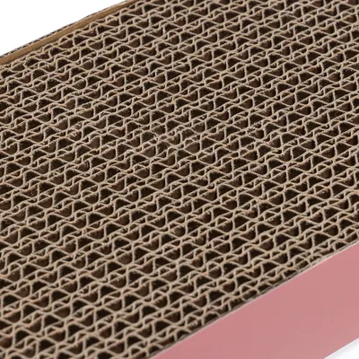 Close-up of corrugated cardboard structure, suitable for scratching furniture or toy surfaces.