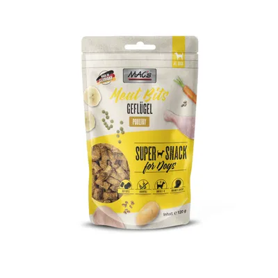 MAC's Meat Bits gevogelte, Super Snack voor honden, Made in Germany, 120g. Bevat zachte stukjes, graanvrij, omega-3+6, zonder kunstmatige toevoegingen.