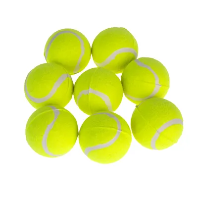 Otte gule tennisbolde med hvide striber, egnet til leg og træning.