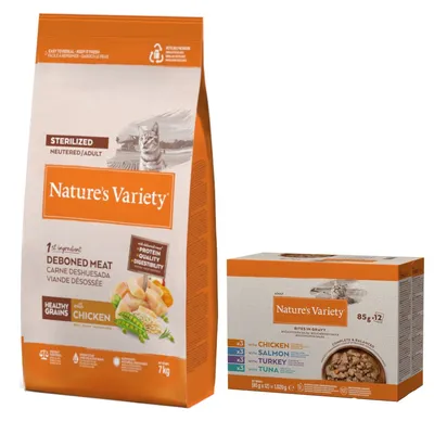 7 кг Nature's Variety + Nature's Variety Bites Mix (4 сорта) в соусе 12 x 85 г в подарок!