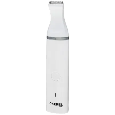 Kerbl Pet weisser Trimmer mit silbernem Akzent, geeignet für präzises Schneiden. Sichtbar: Ein/Aus-Taste und LED-Anzeige.