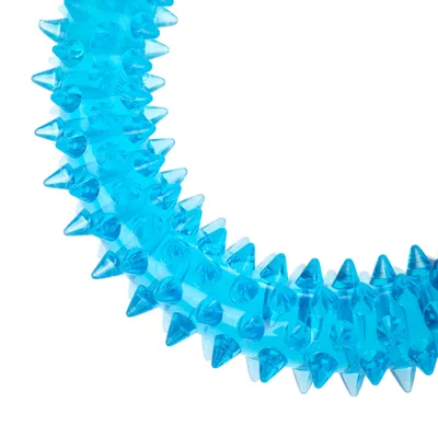 Giocattolo blu flessibile con punte appuntite in plastica. Adatto per gioco interattivo o da masticare.