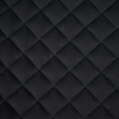 Schwarzer, gesteppt strukturierter Stoff mit quadratischem Muster. Materialdetails für Produktbeschreibung.