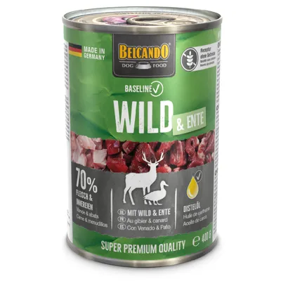 Belcando Dog Food, Made in Germany, Wild & Ente, 70% Fleisch & Innereien, mit Distelöl, Rezeptur ohne Getreide, Super Premium Qualität, 400g Dose.