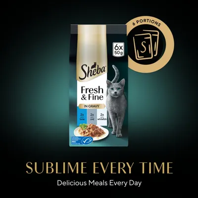 Sheba Fresh & Fine in Gravy Mini Pouches Saver Pack 12 x 50g - Tuna, Cod & Whitefish in Gravy