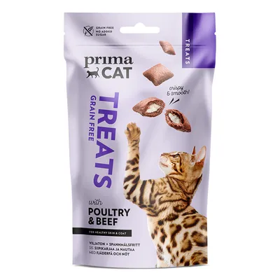 PrimaCat Crunchy Treats Skin & Coat avec volaille et bœuf pour chat