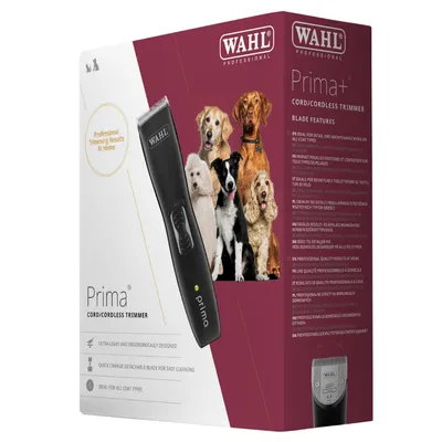 Wahl Prima+ Cord/Cordless Trimmer, ideální pro všechny typy srsti. Ultra lehký, ergonomický, odnímatelná čepel pro snadné čištění. Profesionální výsledky doma.