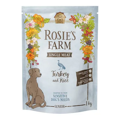 Rosie's Farm Single Meat Turkey and Rice. Senior-Hundefutter, angepasst an empfindliche Bedürfnisse. 1kg Packung mit Präbiotika zur Unterstützung der Verdauung.