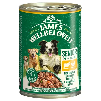 James Wellbeloved Senior 7+ Jahre, reich an Lamm und Huhn mit Reis und Gemüse in Pastete. Hypoallergen für empfindliche Haustiere.