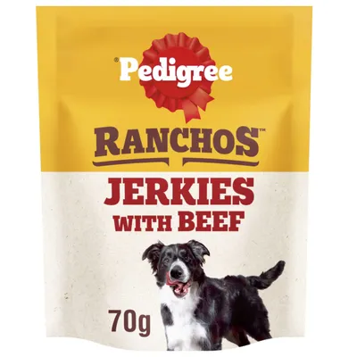 Pack showing Ranchos jerkies with beef, 70g