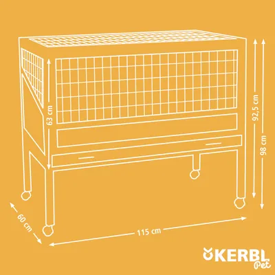Kerbl Pet ograda z mrežnimi stenami, dimenzije: višina 98 cm, širina 115 cm, globina 60 cm. Notranja višina 92,5 cm, višina mreže 63 cm.