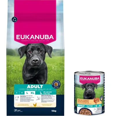 15 кг Eukanuba Premium Nutrition, сухой корм для собак + 3 x 400 г с индейкой в подарок!