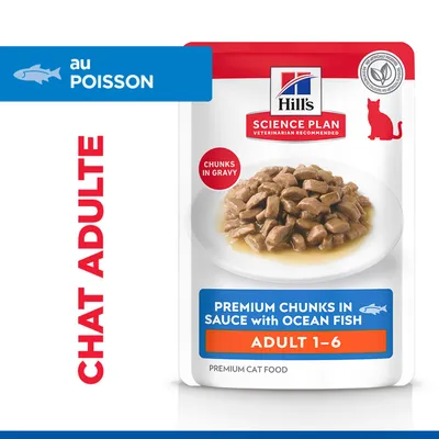 Hill's Science Plan Bouchées Premium en Sauce au Poisson de l'Océan, Adulte 1-6, Bouchées en Sauce, Chat Adulte, Aliment Premium pour Chat. Hill's Science Plan Bouchées Premium en Sauce au Poisson de l'Océan, Adulte 1-6, Bouchées en Sauce, Chat Adulte, Aliment Premium pour Chat.