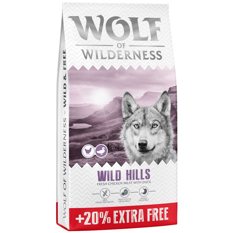 14.4kg Wolf of Wilderness Dry Dog Food - 12kg + 2.4kg Free! *