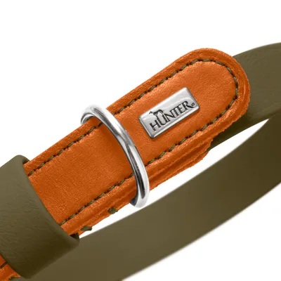 Zgardă HUNTER Wolmar BioThane® x piele, kaki/portocaliu
