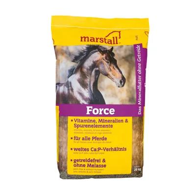 Marstall Force, pienso mineral sin cereales. Vitaminas, minerales y oligoelementos, para todos los caballos, amplia relación Ca:P, sin cereales ni melaza, 20 kg.