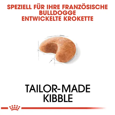 Speziell für französische Bulldoggen entwickelte Kroketten. Tailor-made Kibble mit einzigartiger Form und Design.