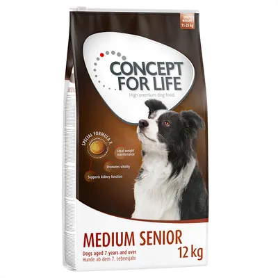 Concept for Life Medium Senior koiranruoka, 12 kg, yli 7-vuotiaille koirille. Special Formula: ihannepainon ylläpito, edistää elinvoimaa, tukee munuaisten toimintaa.
