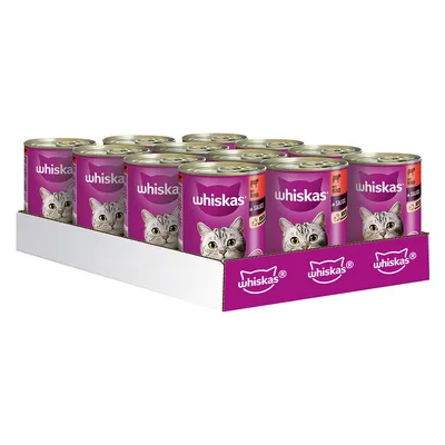 Whiskas hrana za mačke v omaki, okus govedina, 12 pločevink po 400 g v kartonu.