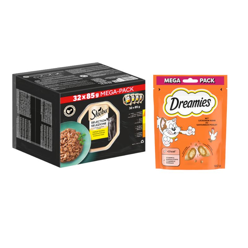 Sheba Multireceta 32 / 120 x 85 g + Catisfactions con pollo180 g ¡gratis!