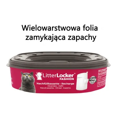 LitterLocker Fashion wkład do pojemnika na żwirek dla kota, wielowarstwowa folia zamykająca zapachy, widoczny napis: Nachfüllkassette Recharge.