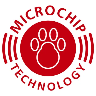Microchip Technology logó piros mancsnyom-grafikával és rádióhullám-szimbólumokkal.