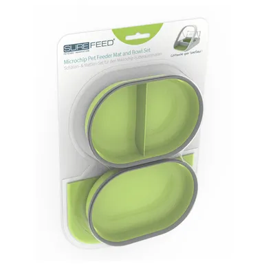 SureFeed Microchip Pet Feeder mat and bowl set, green with grey rim, for microchip feeder.
