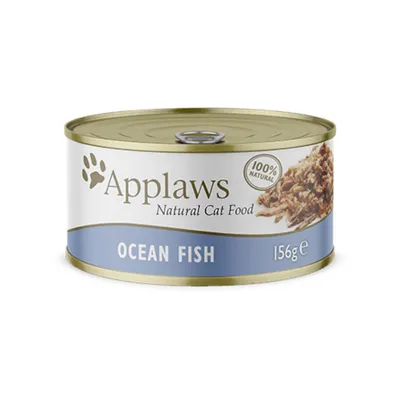 Applaws Natural Cat Food Ocean Fish, 156 g. Teksti: 100% natural. Säilyketölkki, jossa kissanruokaa.