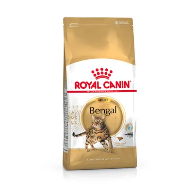 Royal Canin Adult Bengal cat food, specially for Bengal cats. Packaging with zip system and Digestive Performance seal.