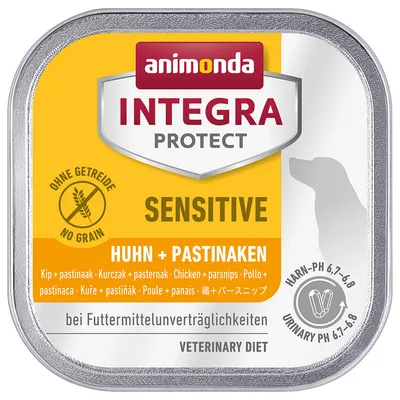 Animonda Integra Protect Sensitive kip + pastinaak, graanvrij, bij voedselintoleranties, Veterinary Diet, urine-pH 6,7-6,8.