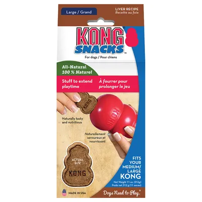 KONG SNACKS Recette au foie, 100 % naturel, à fourrer pour prolonger le jeu. Convient aux KONG moyens/grands. Poids net 312 g (11 oz). Fabriqué aux États-Unis.