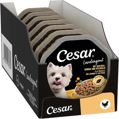 Økonomipakke: 56 x 150 g Cesar alubakker - Landragout Fjerkræ, Grøntsager & Persille i sauce Økonomipakke: 56 x 150 g Cesar alubakker - Landragout Fjerkræ, Grøntsager & Persille i sauce