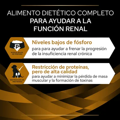 Alimento dietético completo para la función renal. Niveles bajos de fósforo y restricción de proteínas de alta calidad para ayudar en insuficiencia renal crónica y minimizar pérdida muscular.